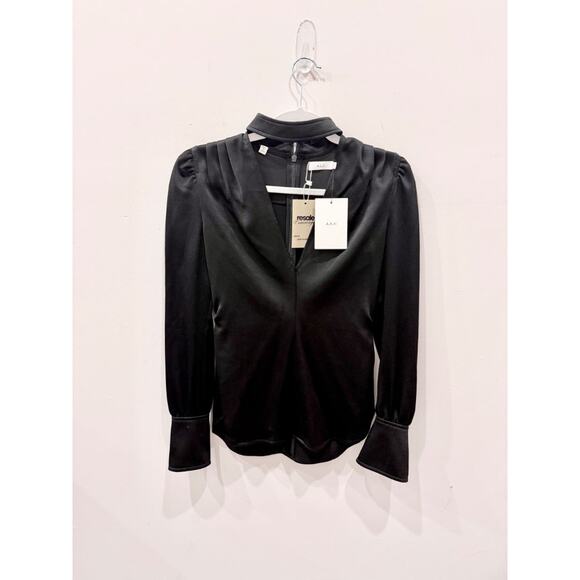 NWT A.L.C. Hirsch Keyhole Pleated V-Neck Crepe Blouse Top Black Women's Size 0 - Picture 3 of 7